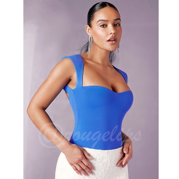 Blue Slim Fit Bodysuit Sweetheart Décolleté Neckline - Picture 4 of 8